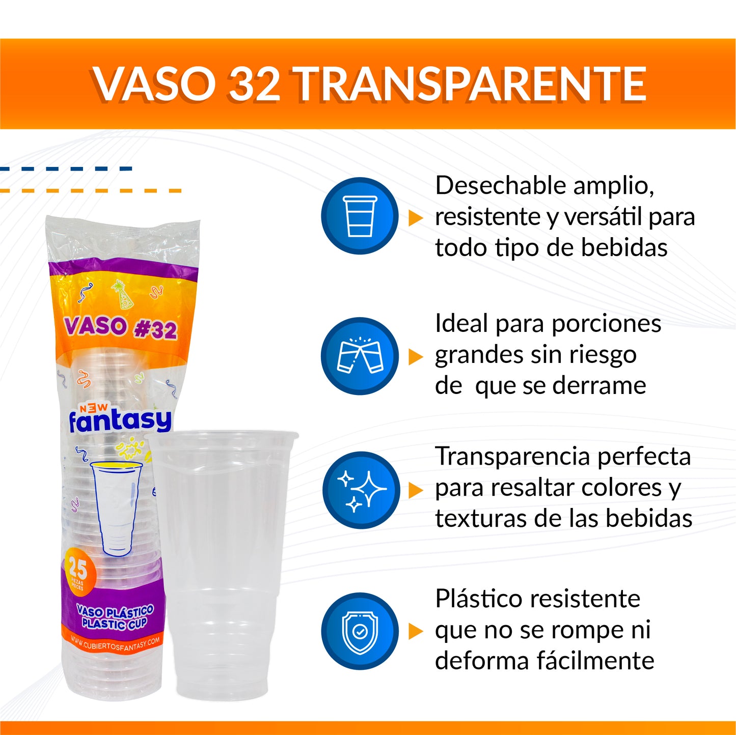 Vaso Fantasy Desechable Transparente #32 – 500 piezas