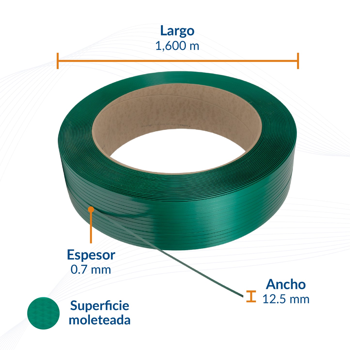 Fleje Plástico Poliéster Verde Pet Moleteado de 1/2 y 5/8