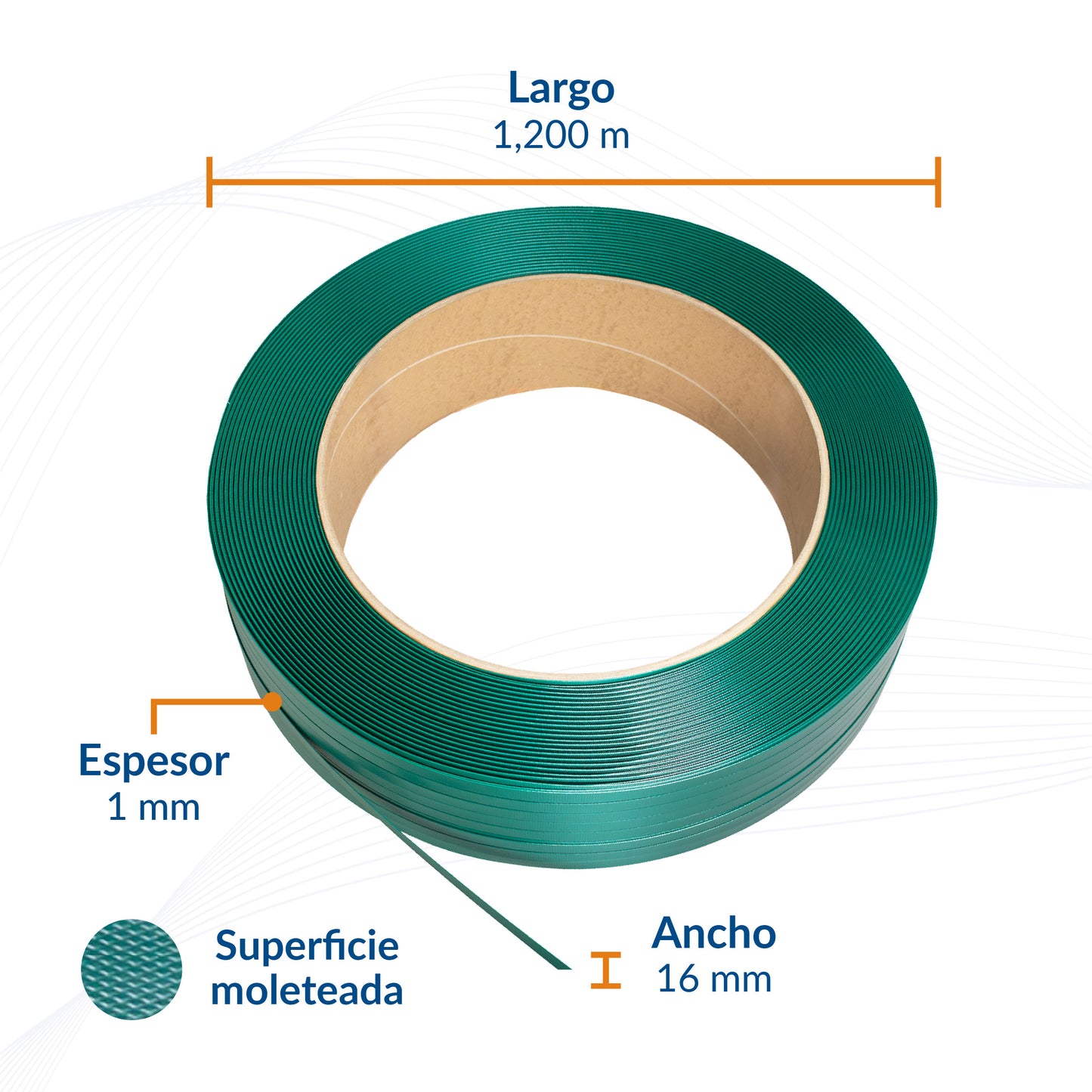 Fleje Plástico Poliéster Verde Pet Moleteado de 1/2 y 5/8