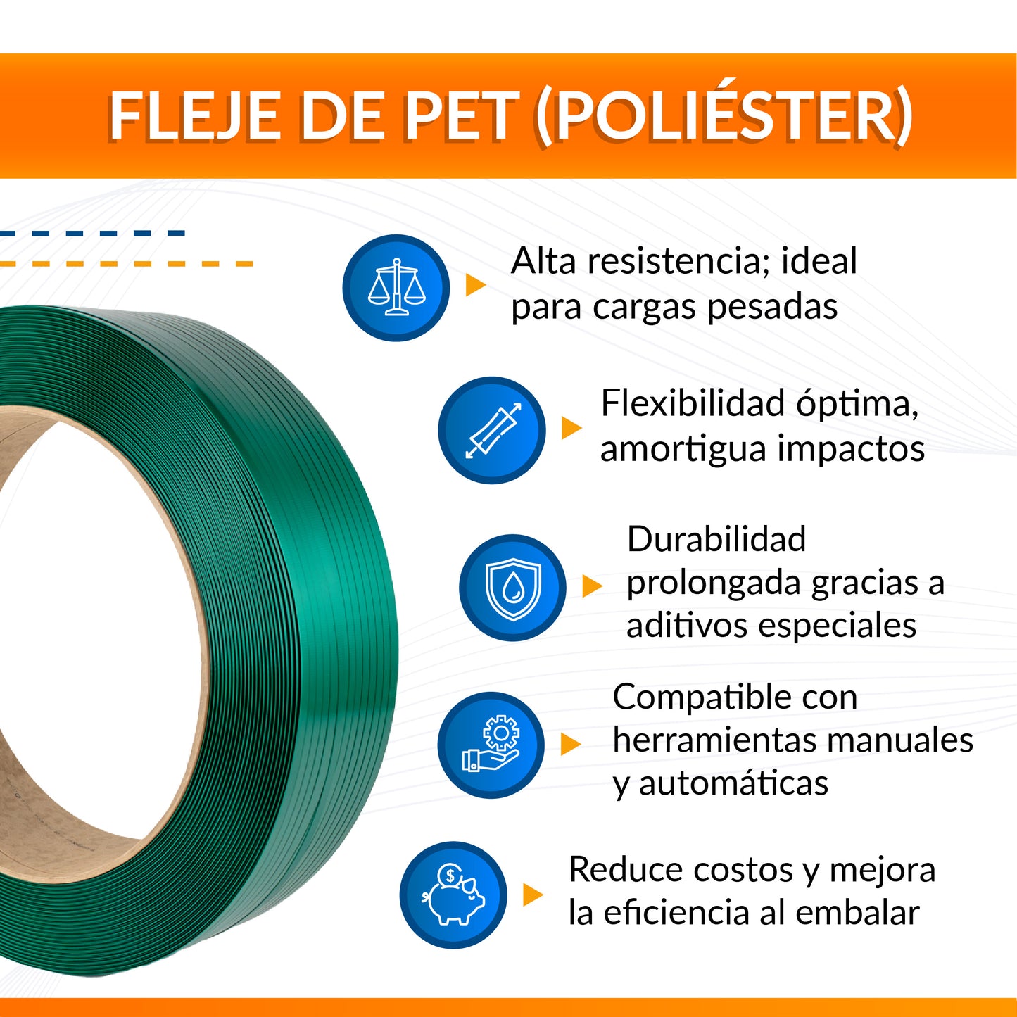 Fleje Plástico Poliéster Verde Pet Moleteado de 1/2 y 5/8