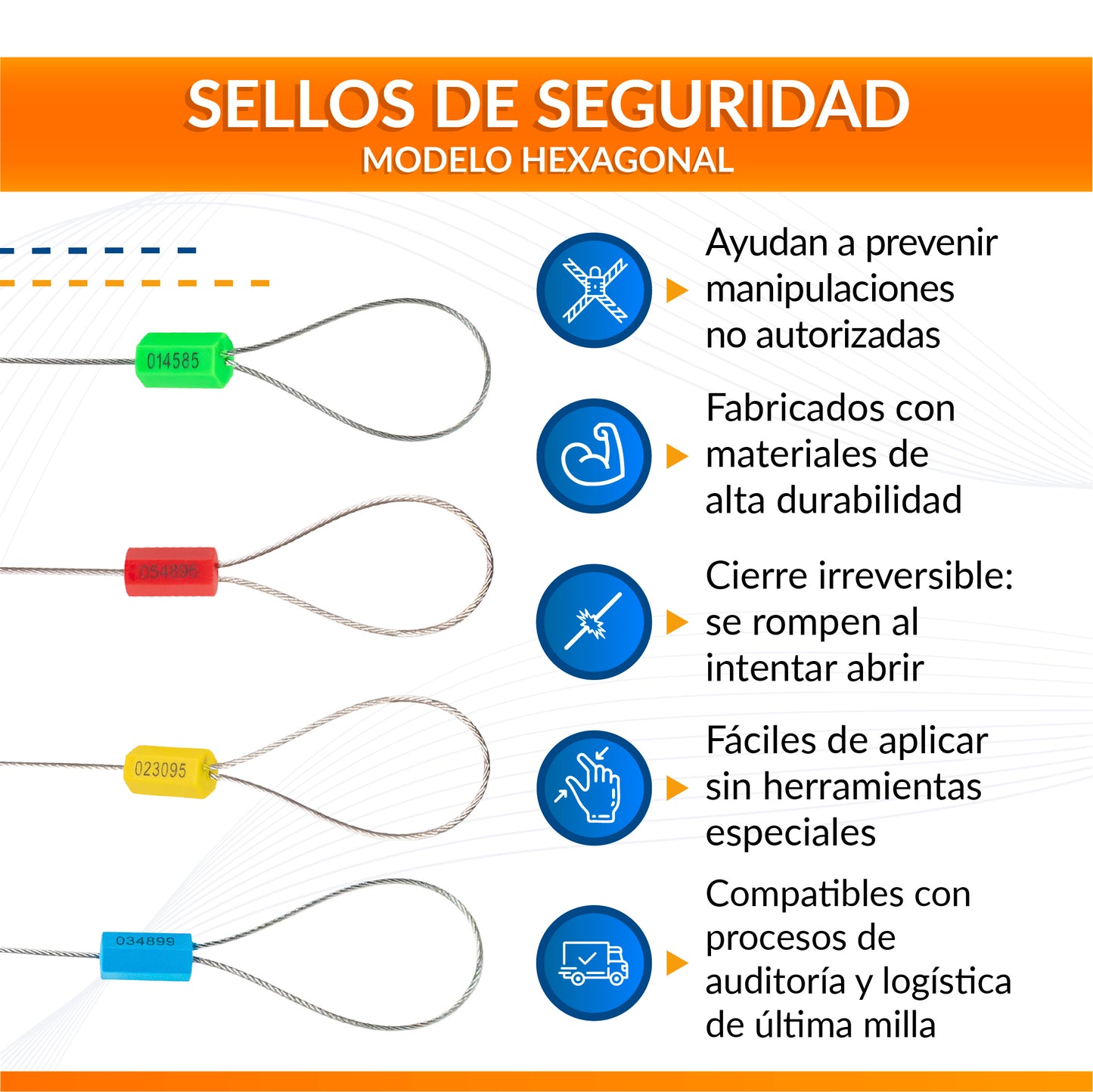 Sellos de Seguridad Hexagonales Cable de Acero 30cm