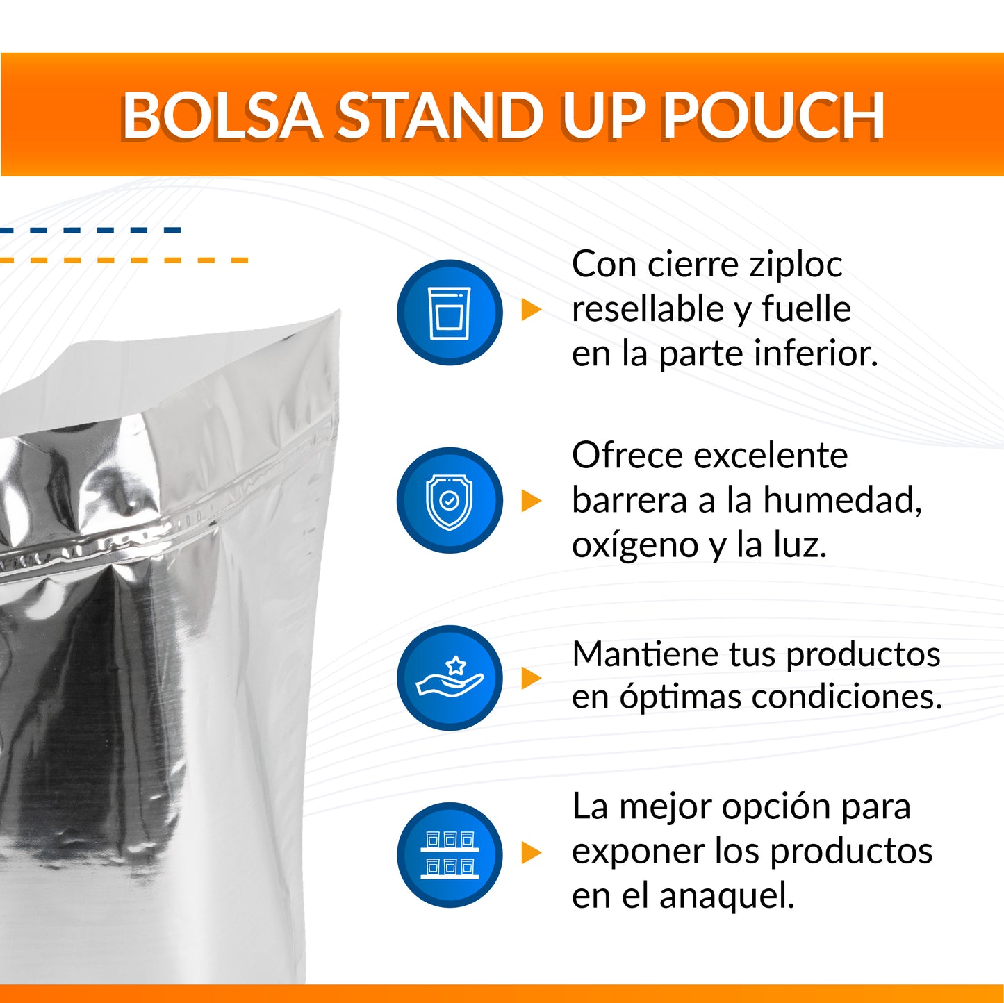 Bolsa Stand Up Pouch Cierre Plata Transparente 500 gr