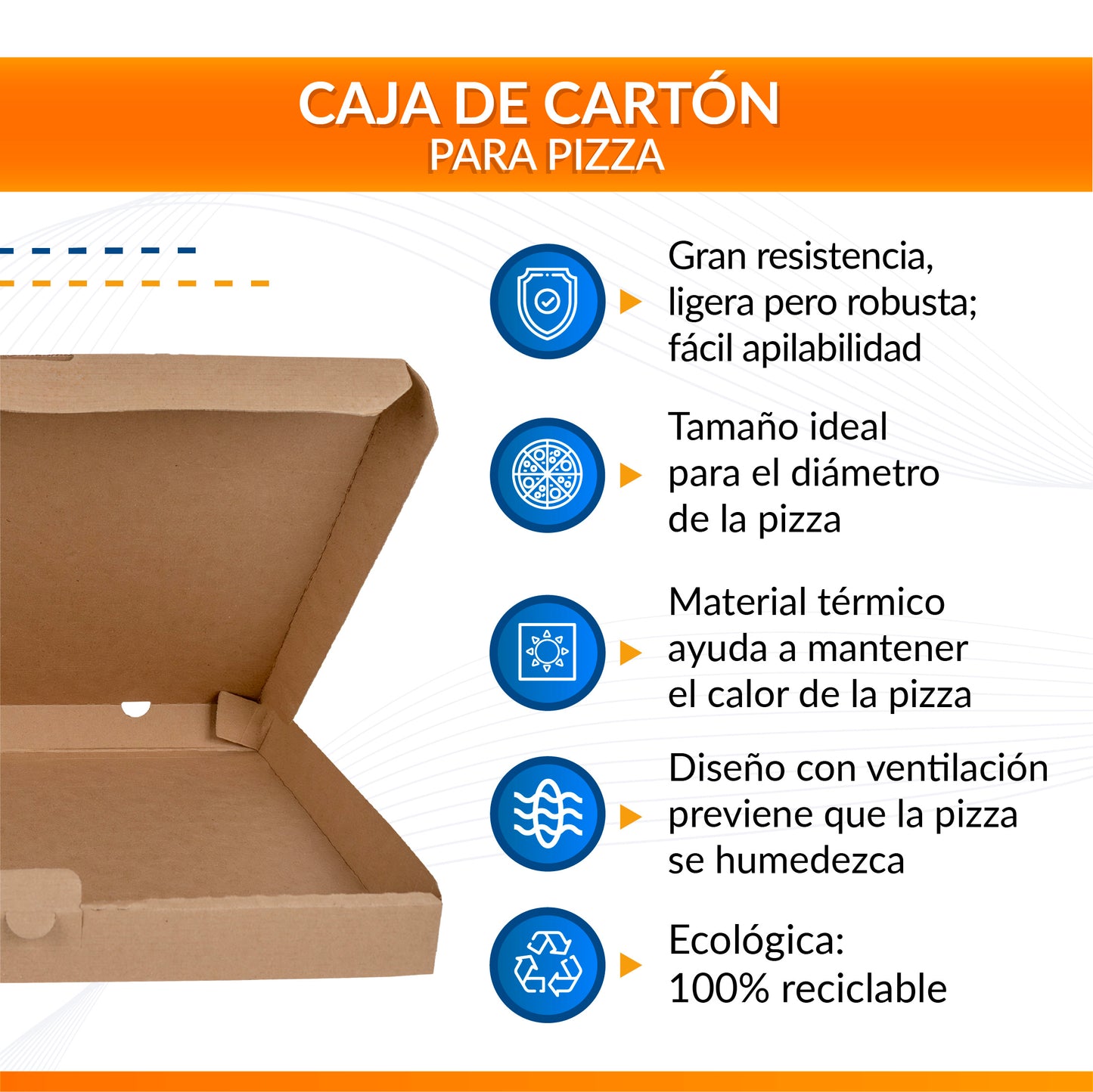 Caja para pizza de 12" (mediana) 30x30x4cm 50 piezas