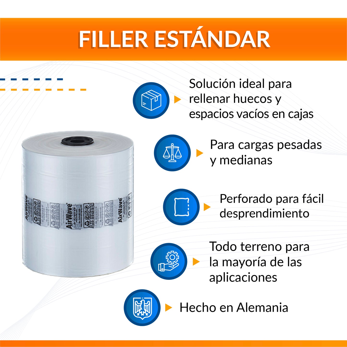 Almohadillas de aire Filler estándar 210X100 mm con 700 m de largo