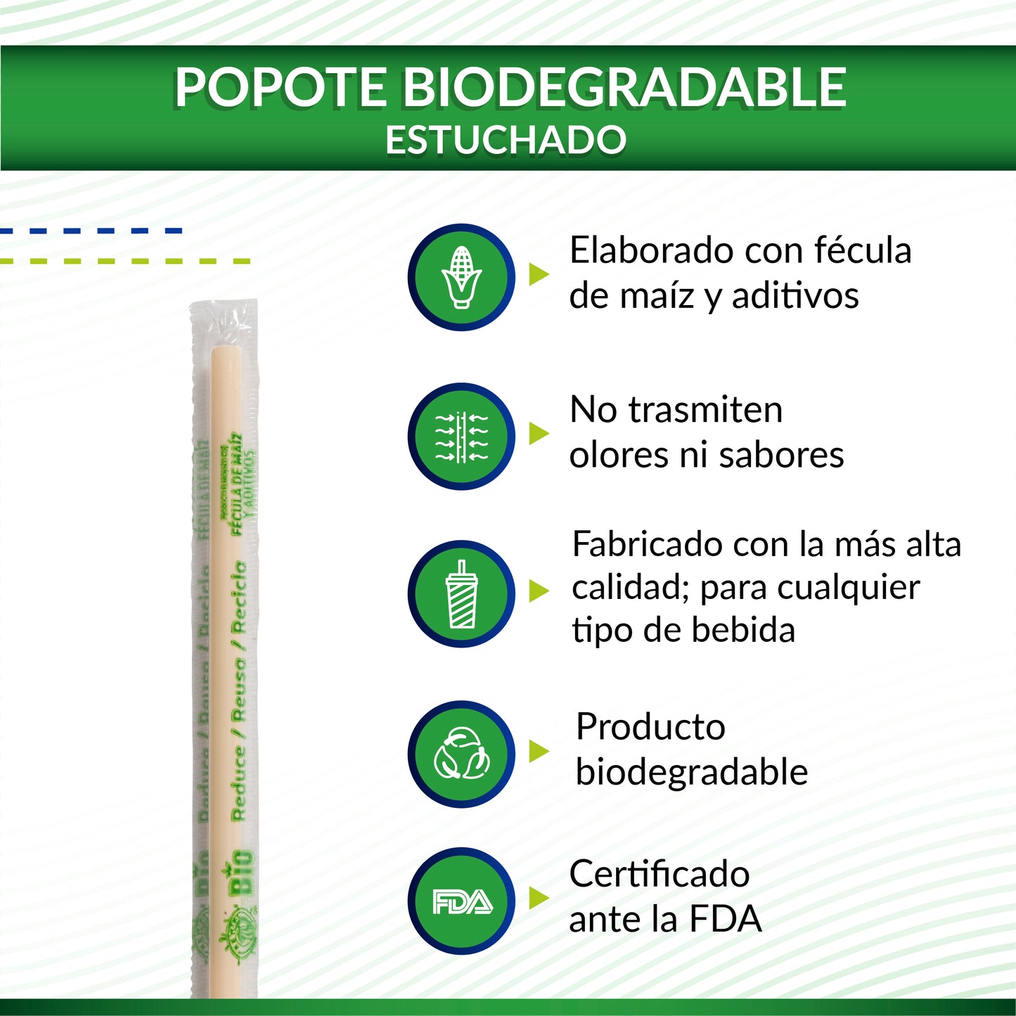 Popote Biodegradable estuchado