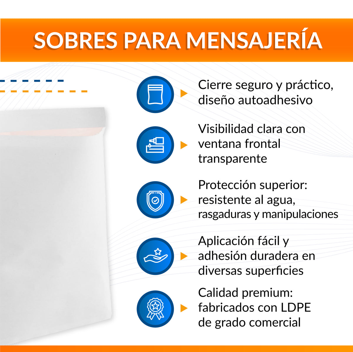 Ficha del sobre portadocumentos autoadhesivo transparente.