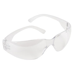 Lentes de seguridad transparentes modelo sencillo en vista oblicua sobre fondo blanco.