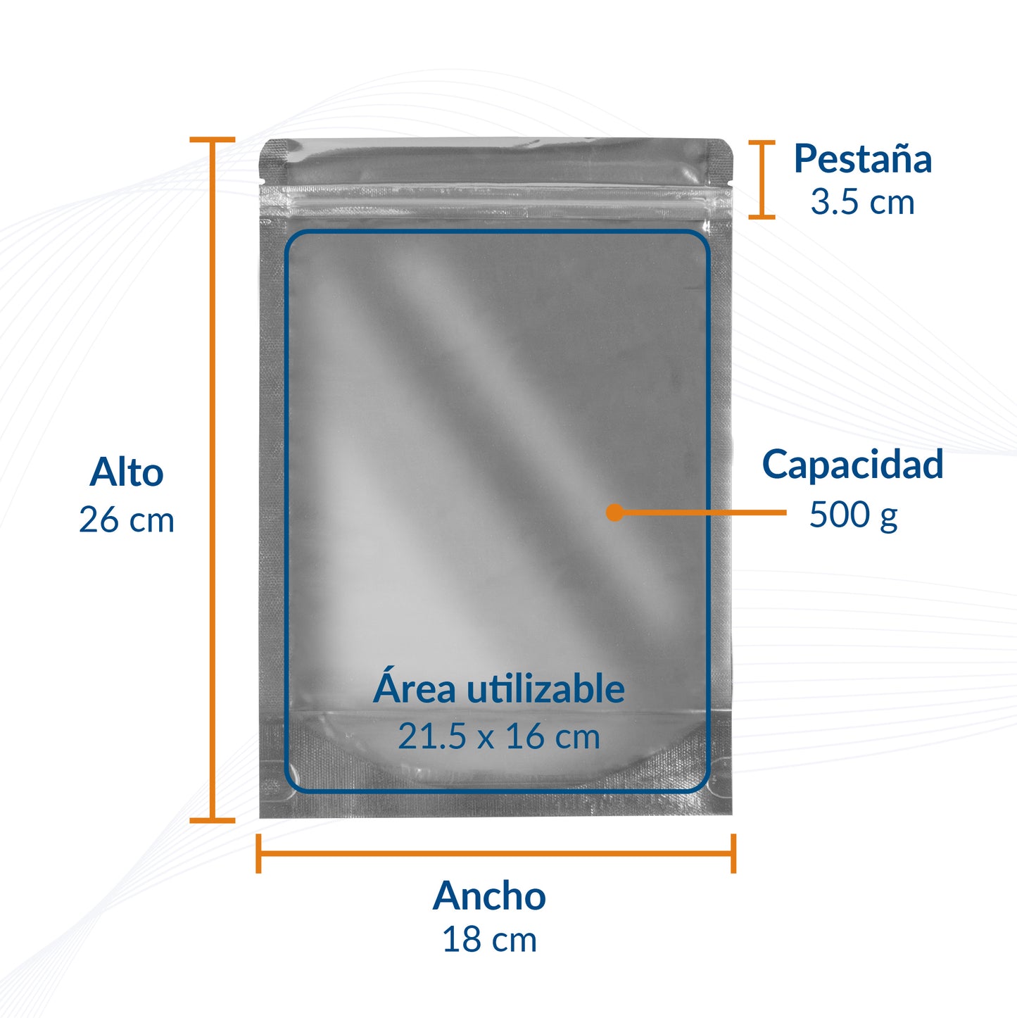 Bolsa Stand Up Pouch Plata con Zipper 500g