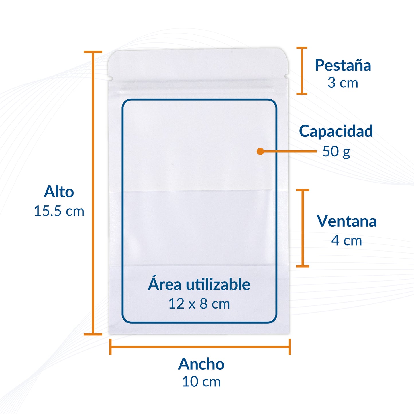 Bolsa Stand Up Pouch Kraft Blanca con Zipper y Ventana 50g