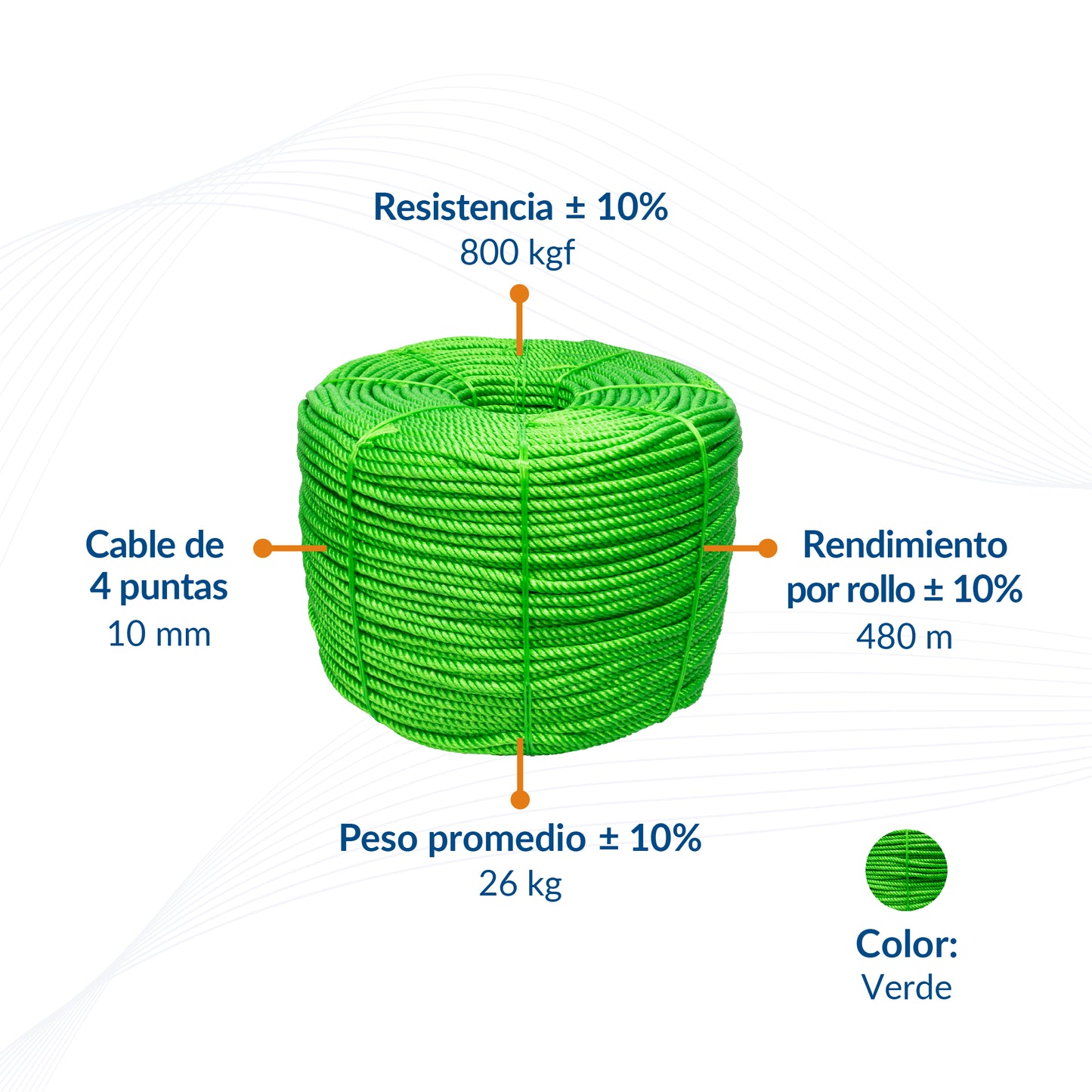 Cable de Polipropileno de 10 mm con 4 Puntas verde