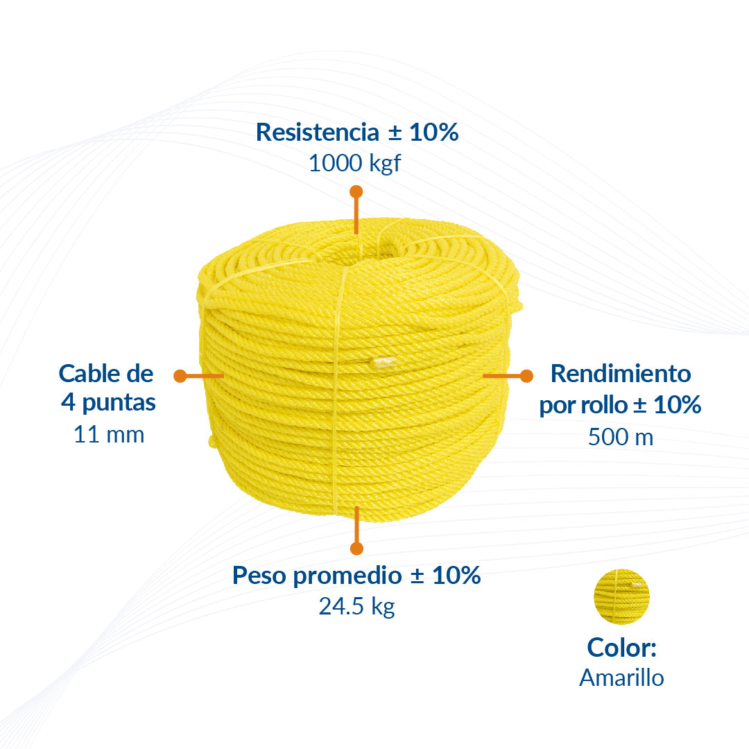 Cable de Polipropileno de 11 mm con 4 Puntas amarillo