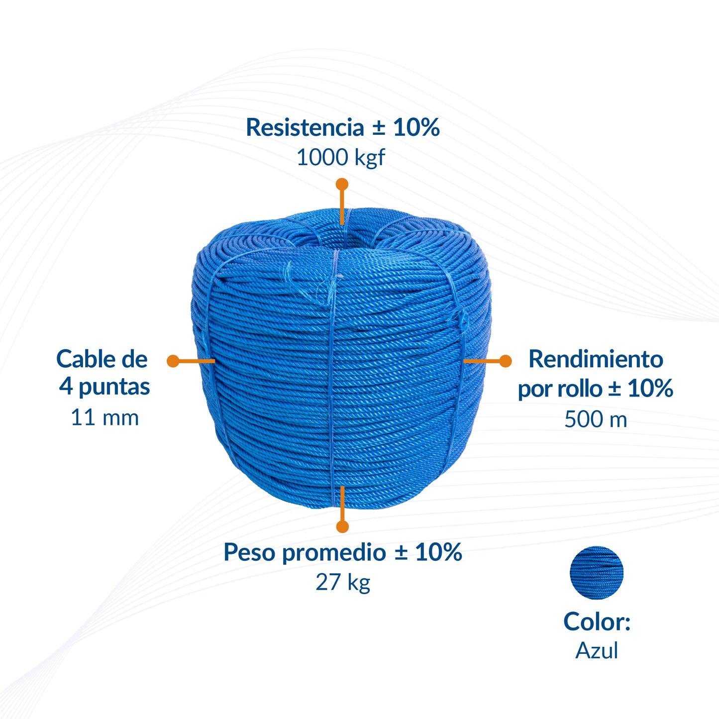 Cable de Polipropileno de 11 mm con 4 Puntas azul