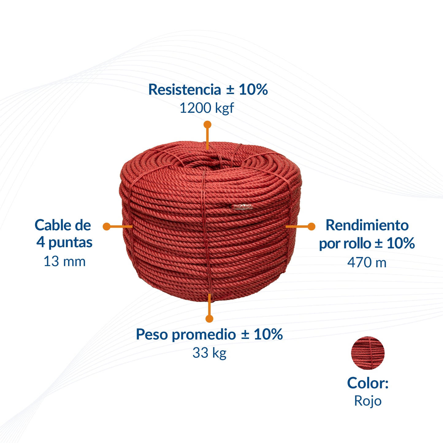 Cable de Polipropileno de 13 mm con 4 puntas rojo