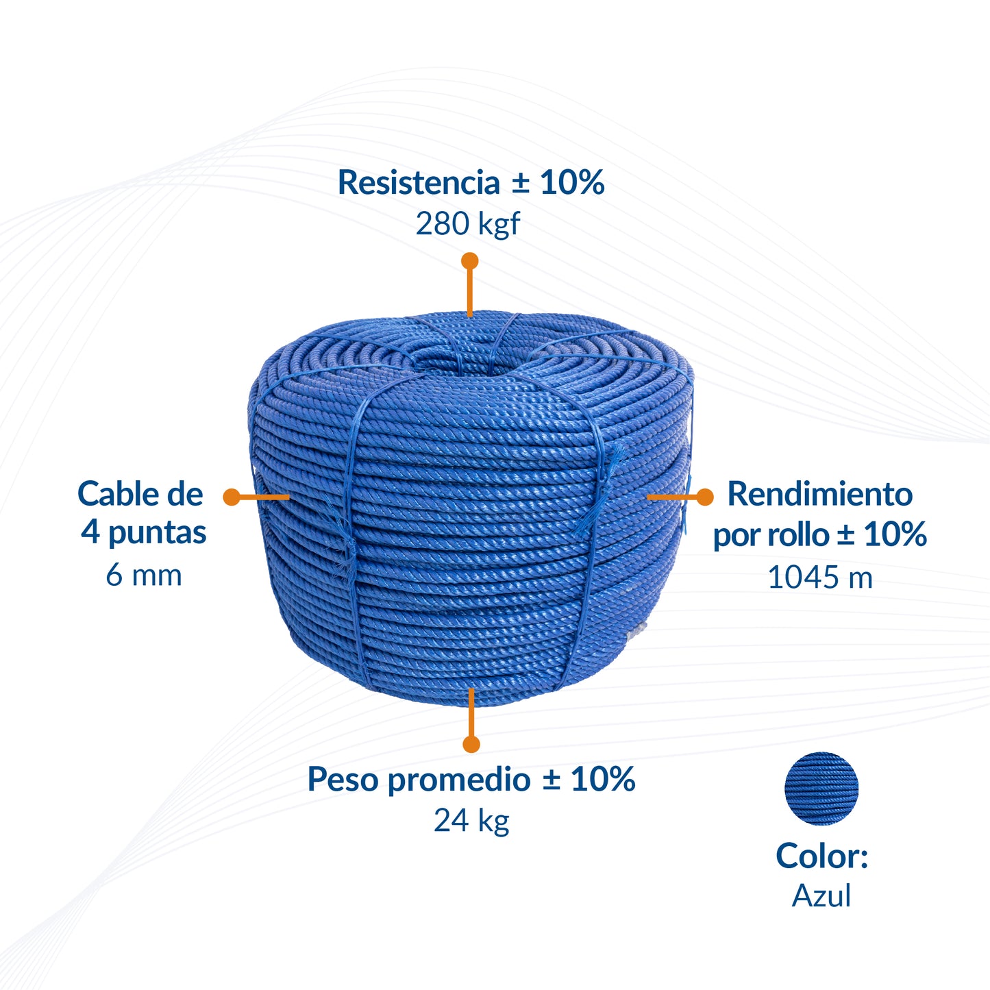 Cable de Polipropileno de 6 mm con 4 Puntas azul