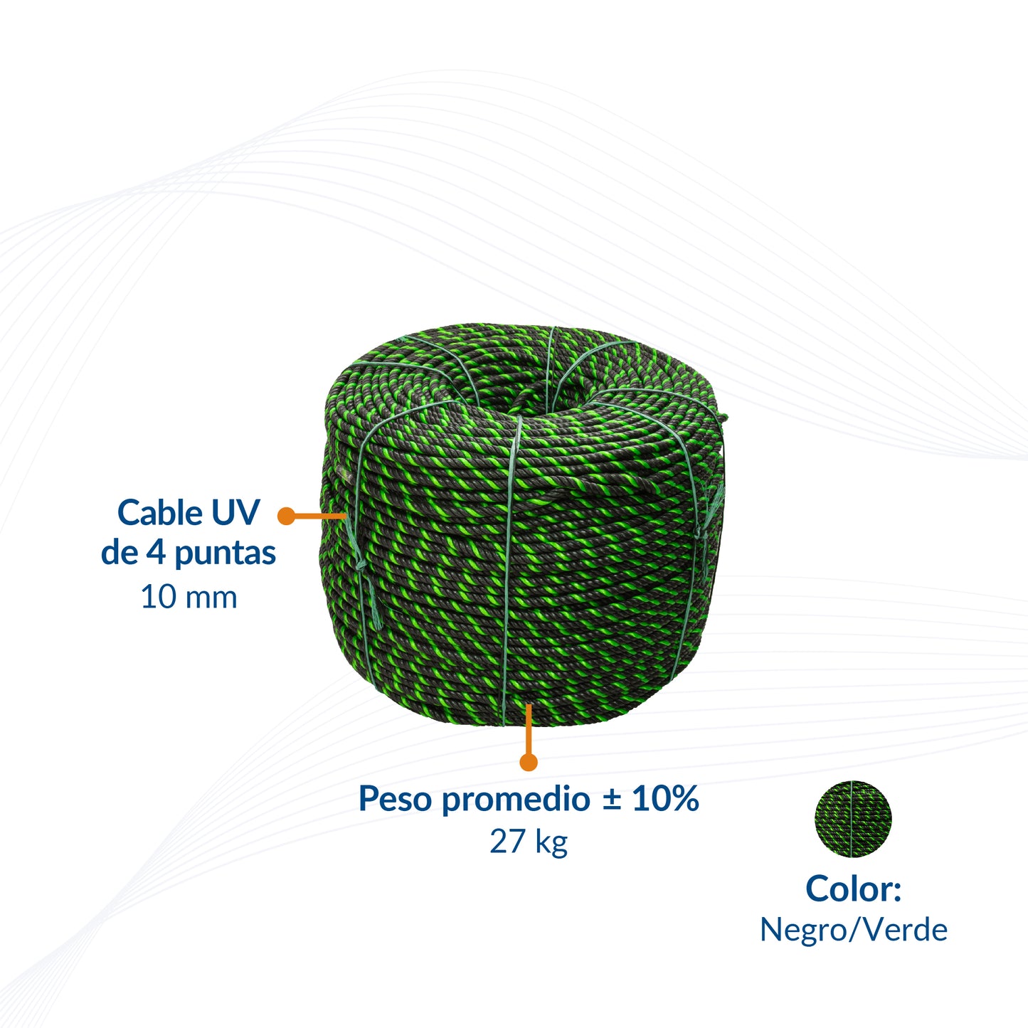 Cable de Polipropileno UV 10 mm 4 puntas Negro/Verde