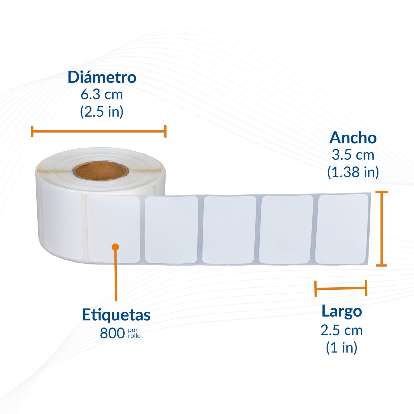 Etiqueta térmica de 3.5 x 2.5 cm (rollo con 800 etiquetas)