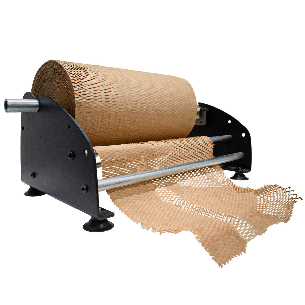 Rollo de papel protector montado en un dispensador de mesa