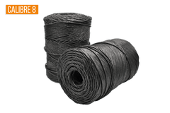 Dos rollos de rafia negra con indicación de calibre 8.