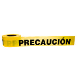 Cinta amarilla extendida con la leyenda PRECAUCIÓN en letras negras.