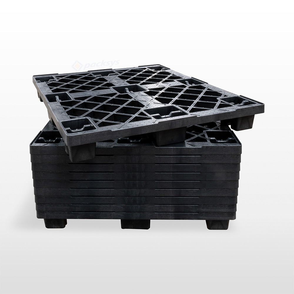 Torre de tarimas Packsys apiladas en vacío para optimización de transporte, hasta 50 unidades por columna