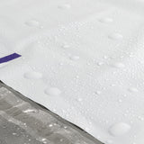 Detalle de gotas de agua sobre la superficie de una bolsa blanca para envíos.