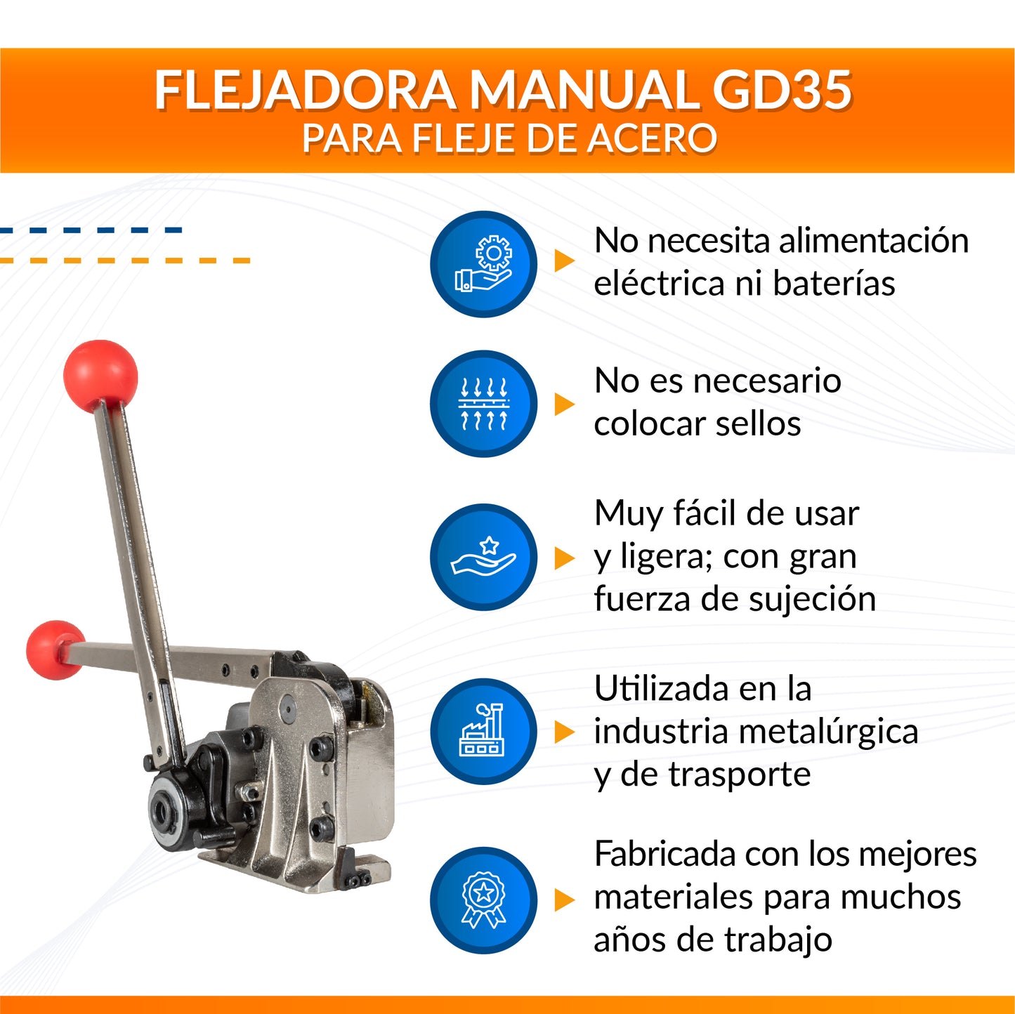 Flejadora manual para fleje de acero GD35